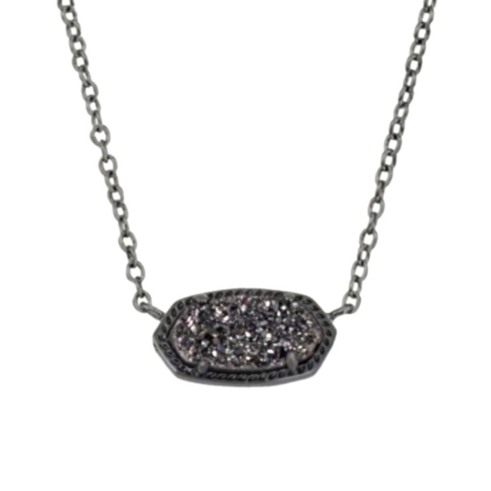 Like New Kendra Scott Elisa Pendant Necklace-Gunmetal chain Black Drusy stone